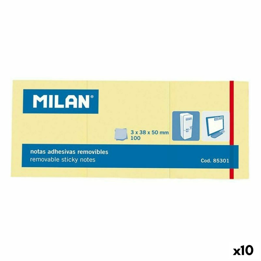 Note Adesive Milan 3 in 1 Giallo 38 x 50 mm (10 Unità)    