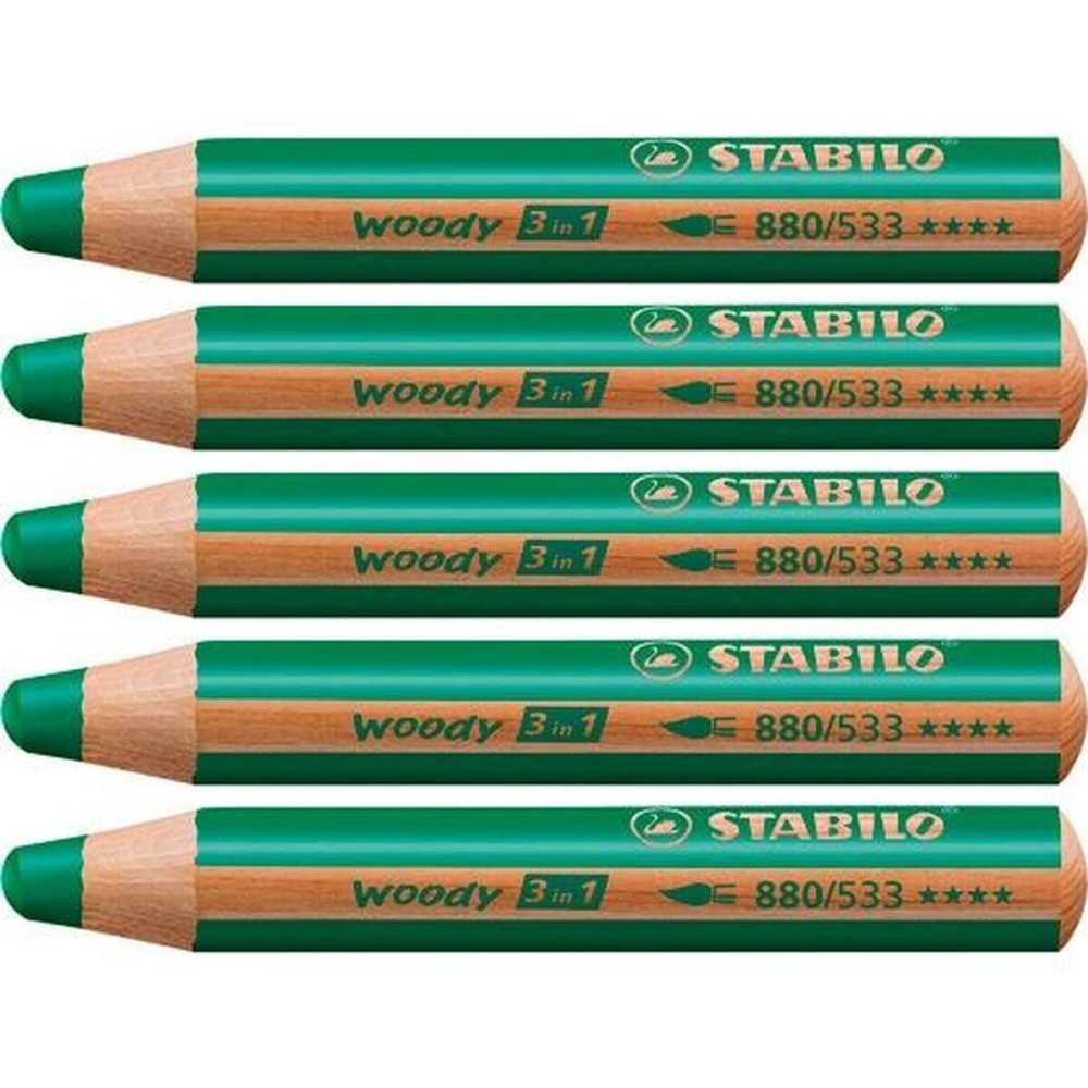 Matite colorate Stabilo Woody Verde scuro 3 in 1 (5 Unità)    