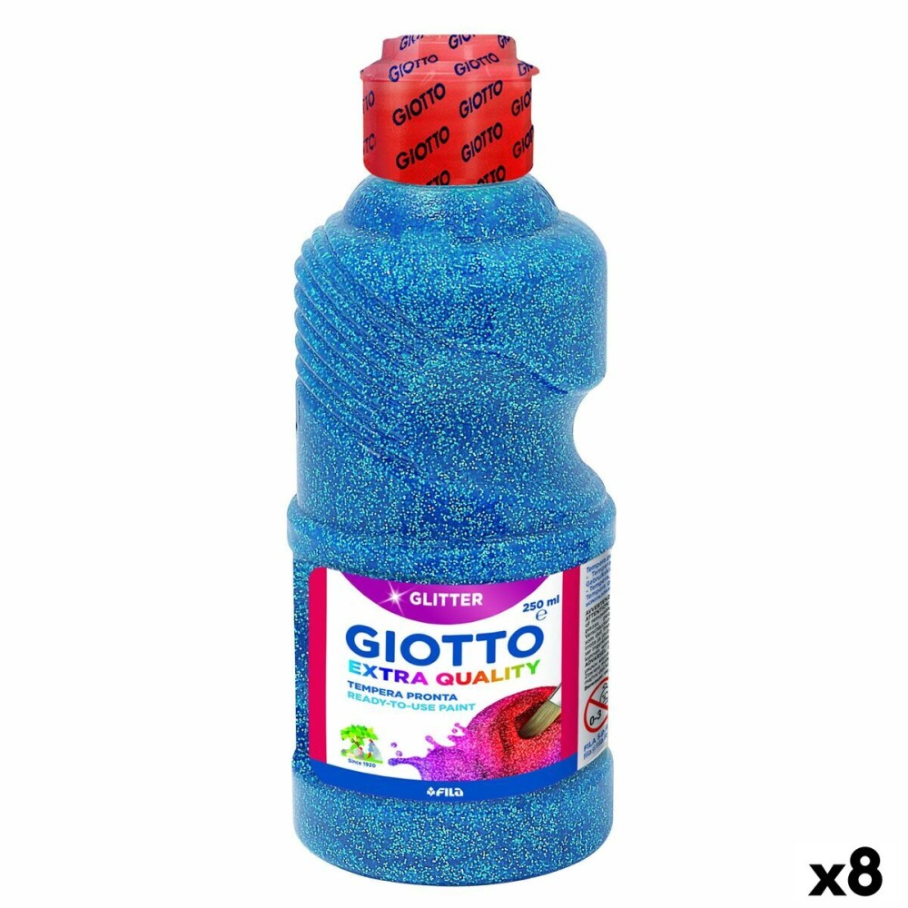 Pittura a tempera Giotto Glitter Azzurro 250 ml (8 Unità)    