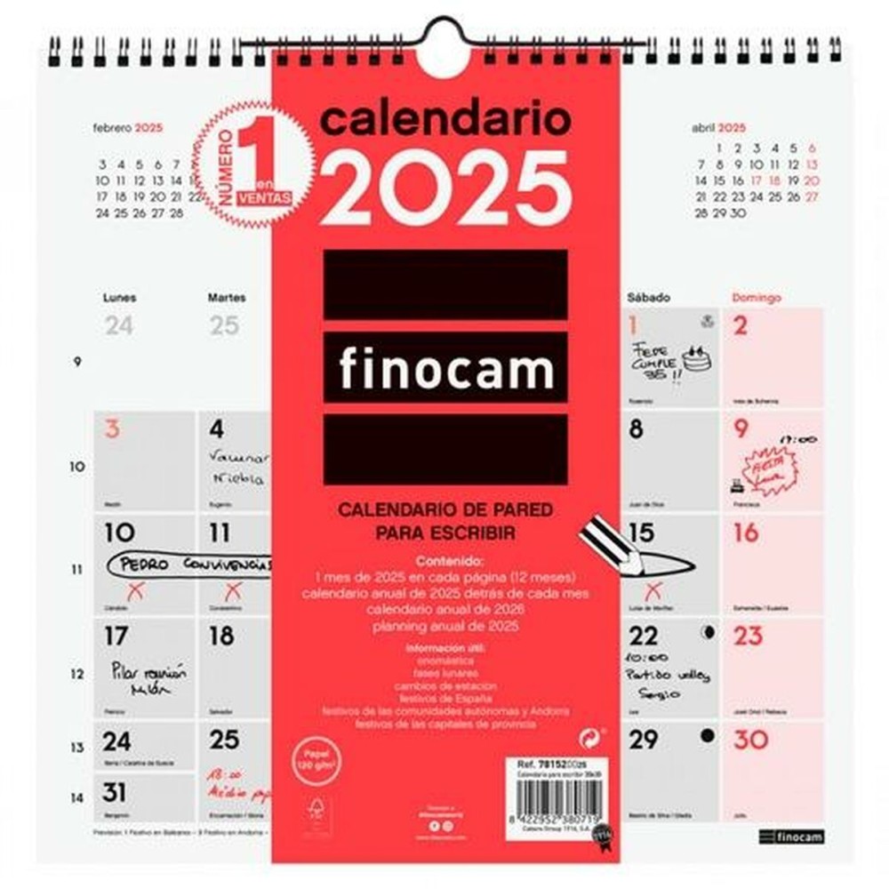 Calendario da parete Finocam Carta 2025 30 x 30 cm    