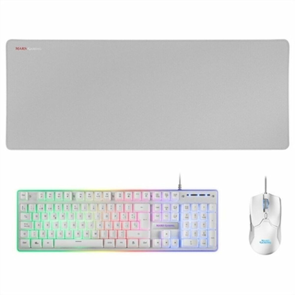 Tastiera e Mouse Mars Gaming MCPXWES Bianco Qwerty in Spagnolo QWERTY LED RGB    