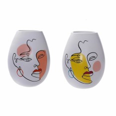 Vaso DKD Home Decor 22,5 x 22,5 x 29 cm Viso Bianco Resina Multicolore (2 Unità)    