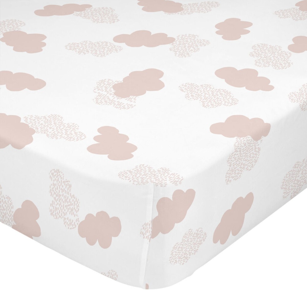 Lenzuolo con angoli HappyFriday BASIC KIDS Bianco Rosa 70 x 140 x 14 cm Nuvole    