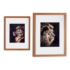 Quadro Tigre Leone Cristallo Bronce Vetro Truciolare (33 x 3 x 43 cm) (33 x 3 x 43 cm)    