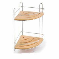 Scaffale ad Angolo DKD Home Decor Naturale Bambù Metallo cromato inossidabile 2 Mensole 19,5 x 19,5 x 36,5 cm    