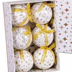 Palle di Natale Bianco Dorato Carta Polyfoam 7,5 x 7,5 x 7,5 cm (6 Unità)    