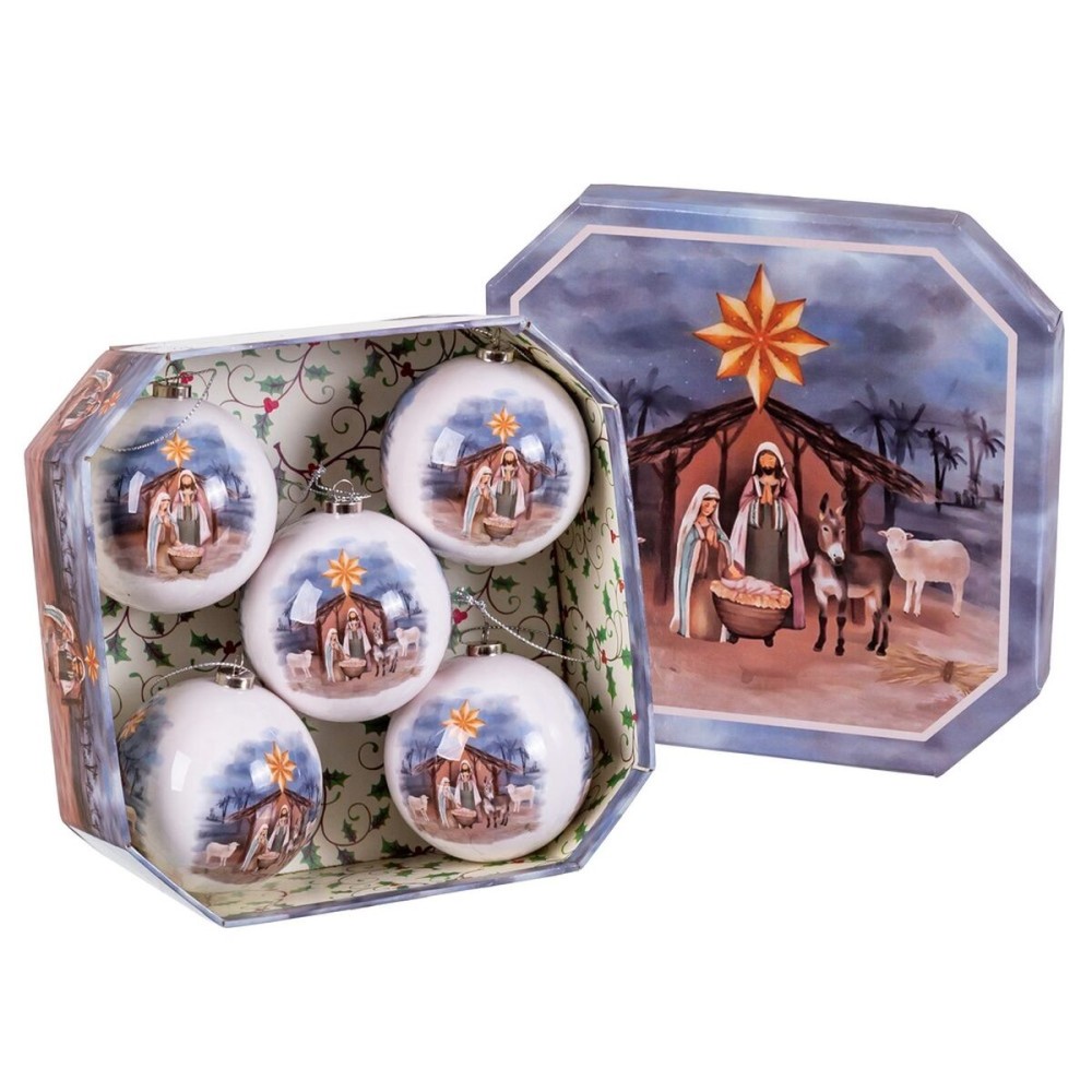 Palle di Natale Multicolore Carta Polyfoam Natività/Presepe 7,5 x 7,5 x 7,5 cm (5 Unità)    