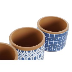 Vaso Home ESPRIT Azzurro Bianco Cemento 12 x 12 x 10,5 cm (3 Unità)    