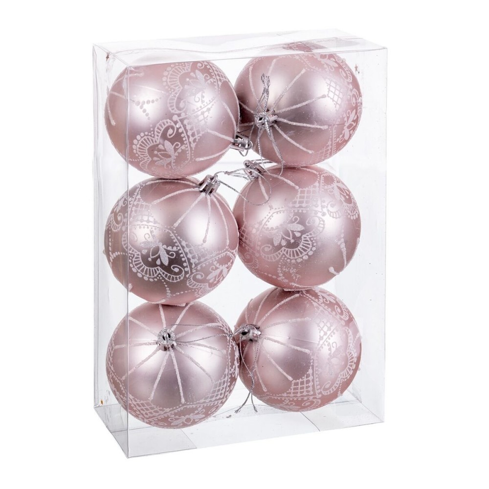 Palle di Natale Rosa Plastica 8 cm (6 Unità)    