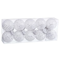 Palle di Natale Bianco Argentato Plastica Tessuto Paillettes 6 x 6 x 6 cm (10 Unità)    