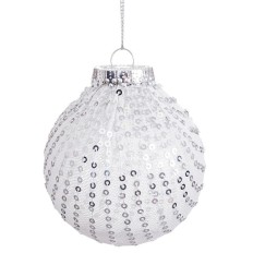 Palle di Natale Bianco Argentato Plastica Tessuto Paillettes 6 x 6 x 6 cm (10 Unità)    