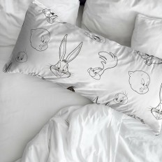 Federa Looney Tunes Bianco Nero Multicolore 175 Fili 50x80cm 50 x 80 cm 100 % cotone    