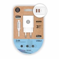 Caricabatterie da Parete + Cavo Lightning MFI Tech One Tech TEC2402 Doppia Lightning    