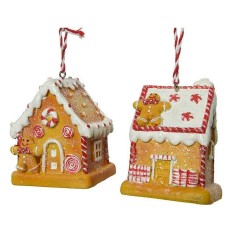 Decorazione Natalizia Albero di Natale Poliresina 6,5 x 5 x 7 cm Zenzero Casetta    