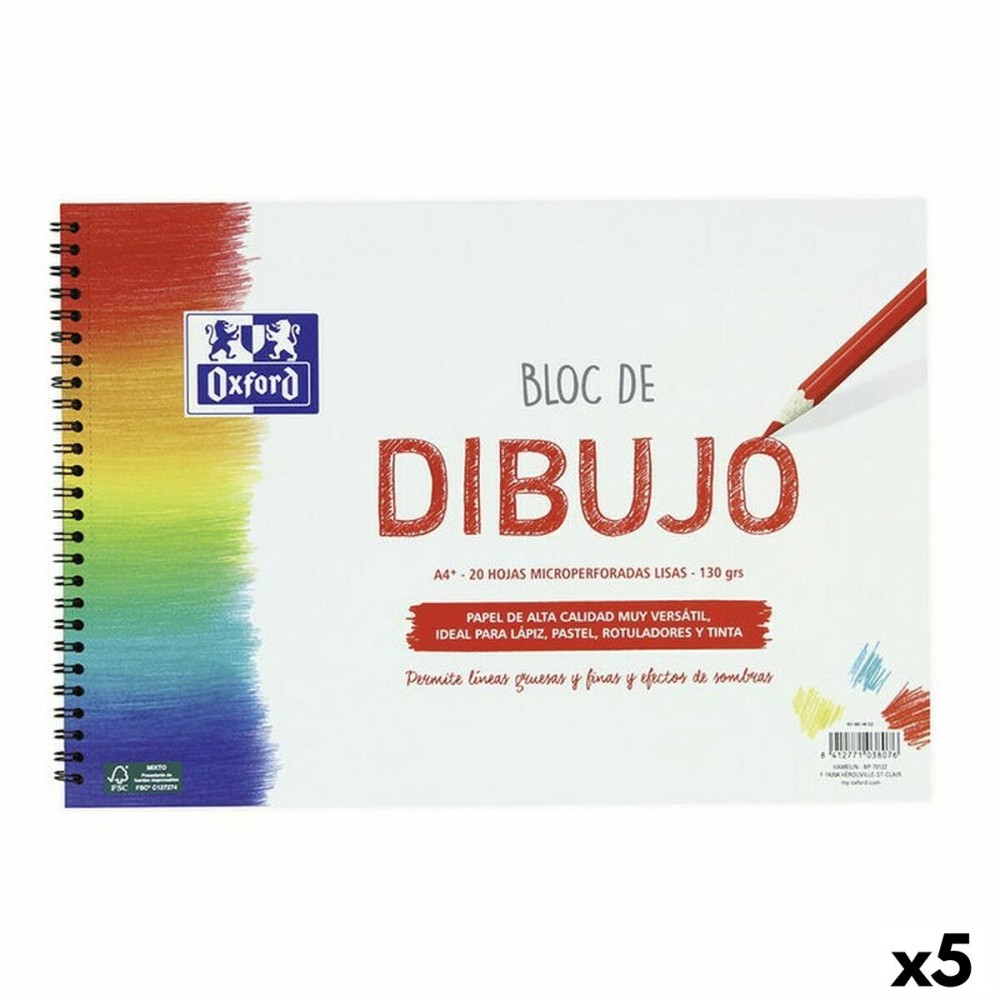 Blocco da disegno Oxford Bianco A4+ 20 Fogli (5 Unità)    