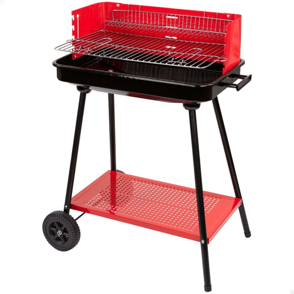 Barbecue a Carboni con Ruote Aktive Acciaio Plastica Metallo smaltato 66 x 85 x 44 cm Rosso    