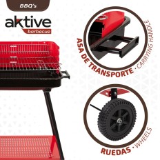 Barbecue a Carboni con Ruote Aktive Acciaio Plastica Metallo smaltato 66 x 85 x 44 cm Rosso    