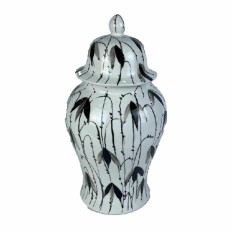 Vaso DKD Home Decor Porcellana Nero Bianco Orientale Foglia della pianta (22 x 22 x 42 cm)    