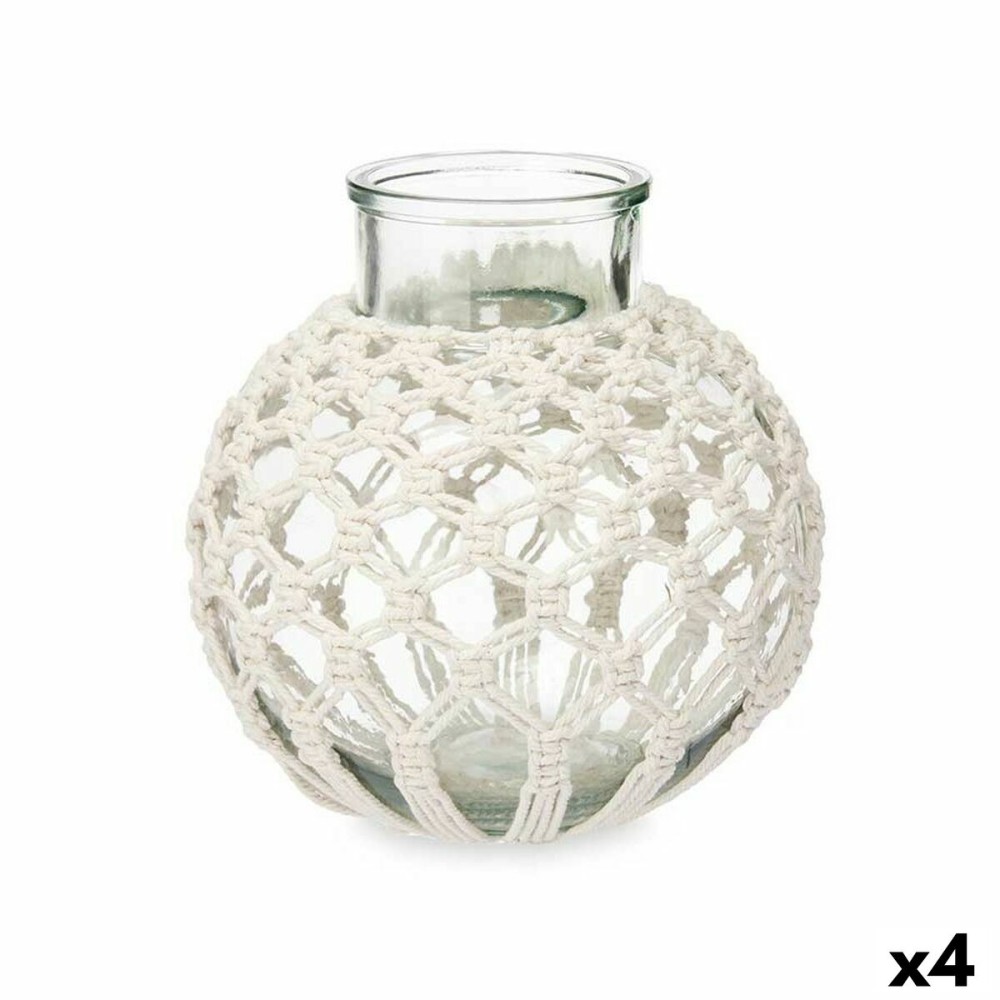 Vaso Bianco Stoffa Vetro 25 x 26,5 x 25 cm (4 Unità) Macramé    