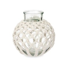 Vaso Bianco Stoffa Vetro 25 x 26,5 x 25 cm (4 Unità) Macramé    