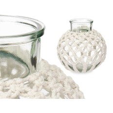 Vaso Bianco Stoffa Vetro 25 x 26,5 x 25 cm (4 Unità) Macramé    