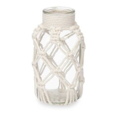 Vaso Bianco Stoffa Vetro 9 x 17 x 9 cm (12 Unità) Macramé    