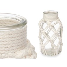 Vaso Bianco Stoffa Vetro 9 x 17 x 9 cm (12 Unità) Macramé    