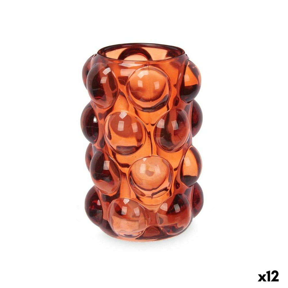 Portacandele Microsfere Arancio Cristallo 8,4 x 12,5 x 8,4 cm (12 Unità)    