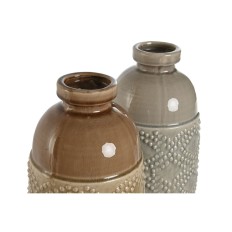 Vaso Home ESPRIT Marrone Grigio Ceramica Orientale Rombos 17 x 17 x 44 cm (2 Unità)    