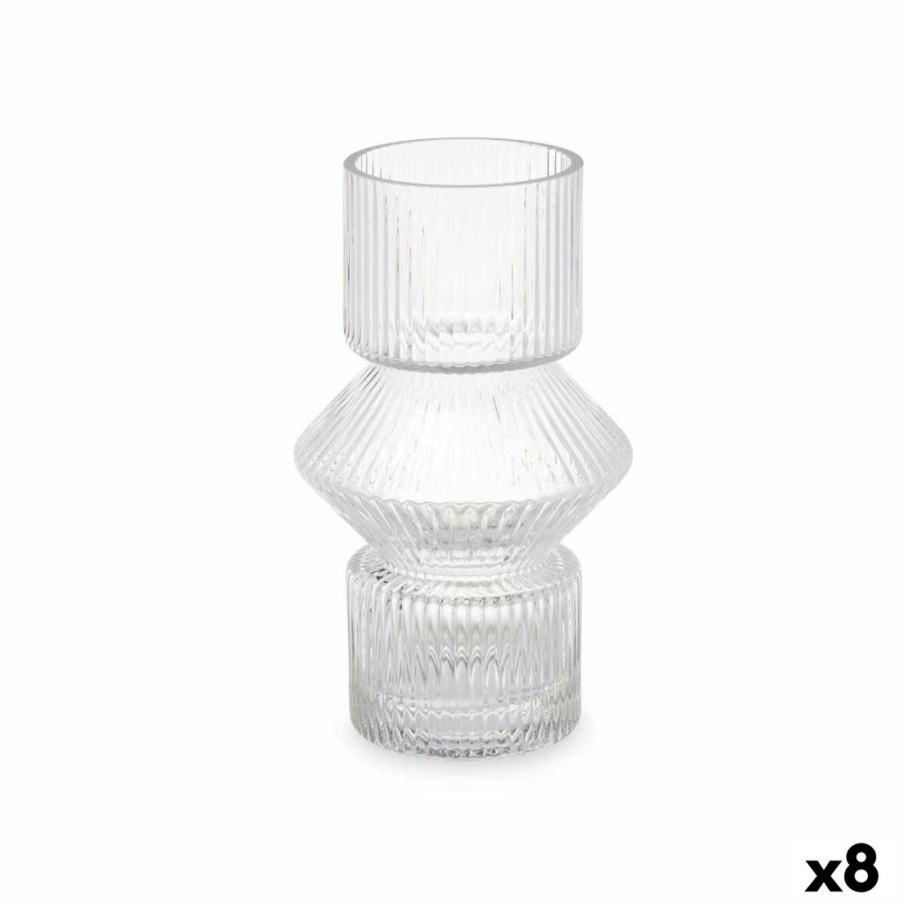 Vaso Righe Trasparente Cristallo 9,5 x 16,5 x 9,5 cm (8 Unità)    