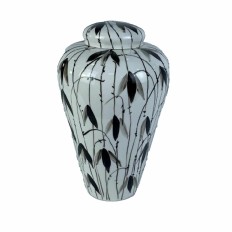 Vaso DKD Home Decor Porcellana Nero Bianco Orientale Foglia della pianta (23 x 23 x 33 cm)    