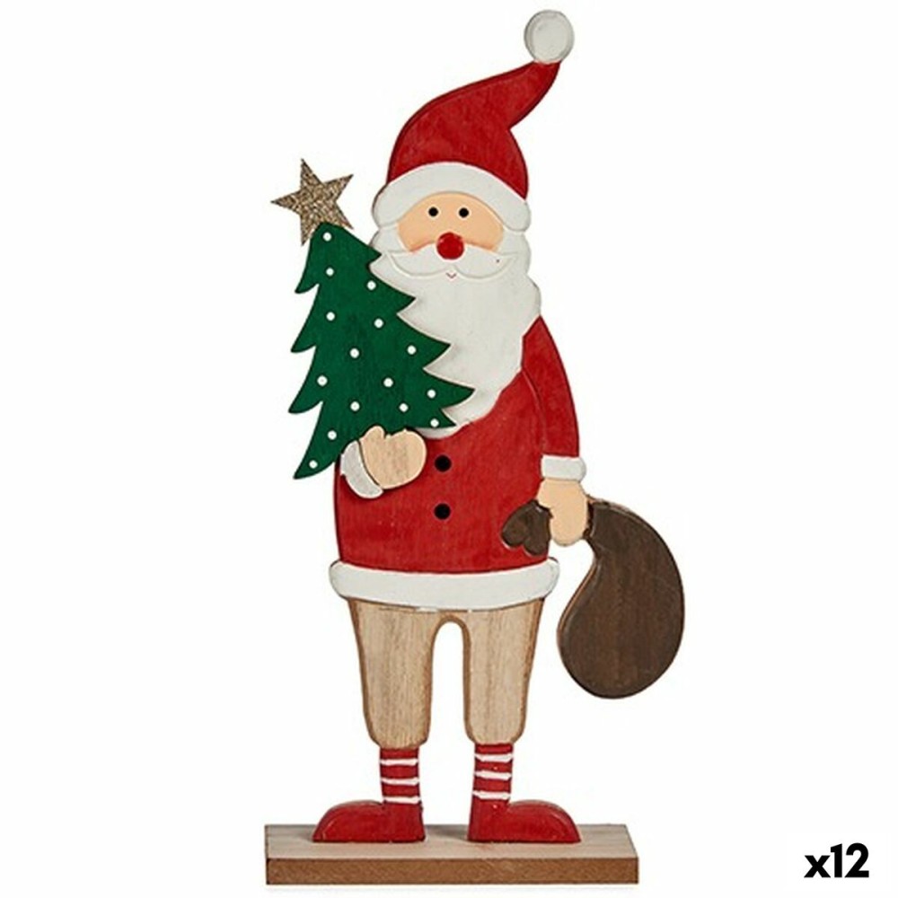 Statua Decorativa Babbo Natale Bianco Marrone Rosso Verde Legno 5 x 30 x 15 cm (12 Unità)    