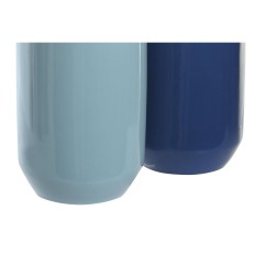 Vaso DKD Home Decor 12,5 x 12,5 x 25 cm Bianco Blu cielo Blu Marino Gres (2 Unità)    