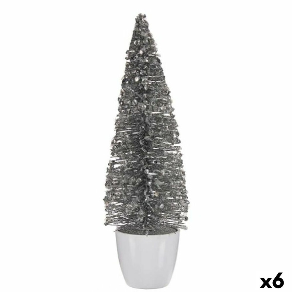 Statua Decorativa Albero di Natale Bianco Argentato Plastica 10 x 33 x 10 cm (6 Unità)    