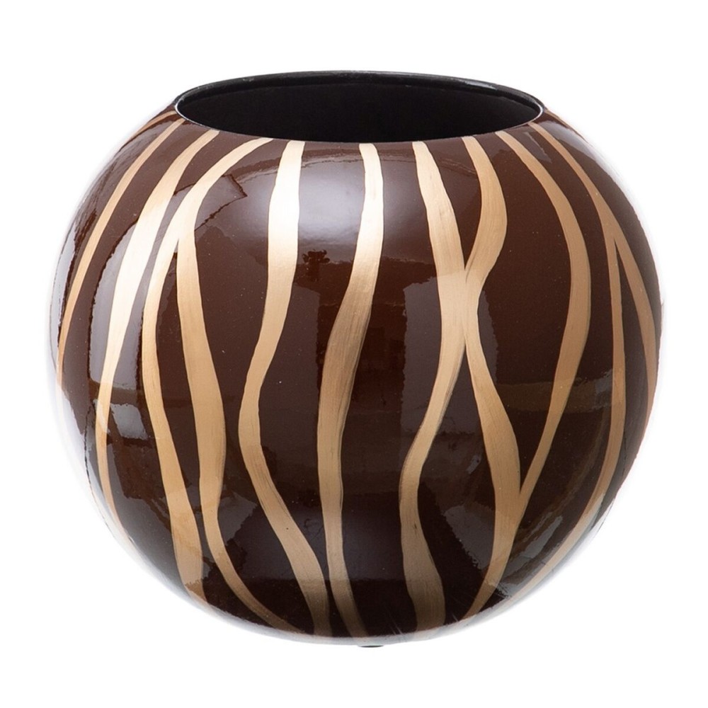 Vaso 24,5 x 24,5 x 20 cm Zebra Ceramica Dorato Marrone    