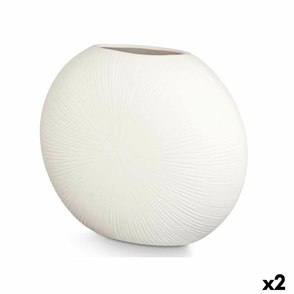 Vaso Rotondo Bianco Ceramica 40 x 34,5 x 16 cm (2 Unità)    