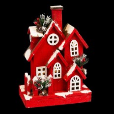 Decorazione Natalizia Rosso Legno Casa 24 x 13 x 33 cm    