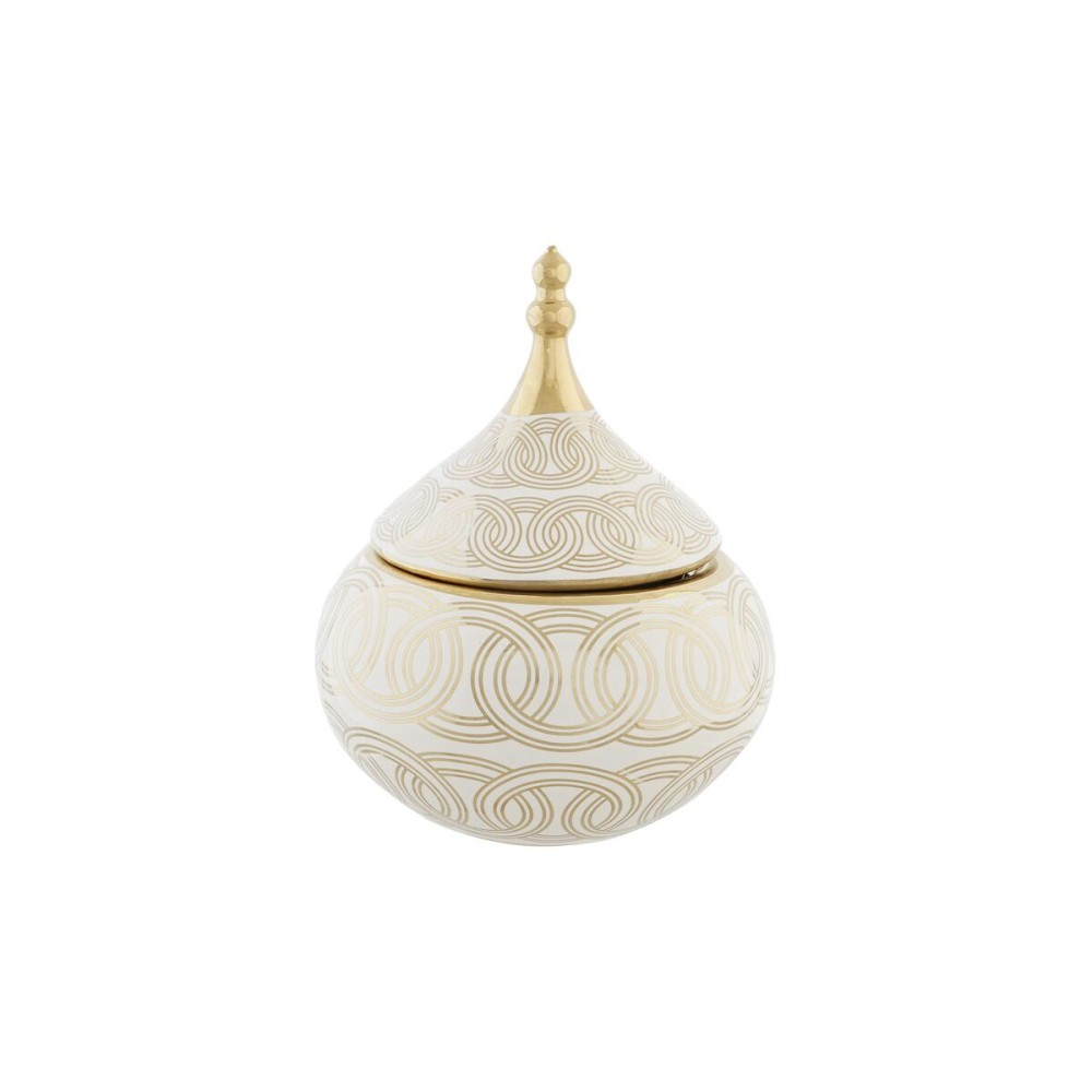 Vaso DKD Home Decor Bianco Dorato Porcellana Orientale Cromato 18 x 18 x 22 cm    