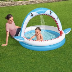 Bestway Piscina Gonfiabile per Bambini 2 Anelli Squalo Spruzzatore 163x127x92 cm +2 Anni Giardino 53157    