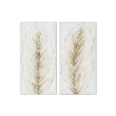 Quadro Home ESPRIT Bianco Dorato Tela Legno MDF Foglia della pianta Romantico 30 x 2,5 x 60 cm (2 Unità)    