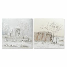 Quadro DKD Home Decor Tela 100 x 3,8 x 100 cm Alberi Cottage (2 Unità)    