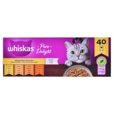 Cibo per gatti Whiskas Pure Delight Pollo Tacchino Anatra Uccelli 40 x 85 g    