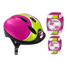 Kit casco e ginocchiere Rosa Casco Ginocchiere Gomitiere    