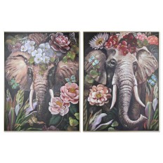 Quadro Home ESPRIT polistirene Tela Elefante Coloniale 92 x 4,5 x 122 cm (2 Unità)    