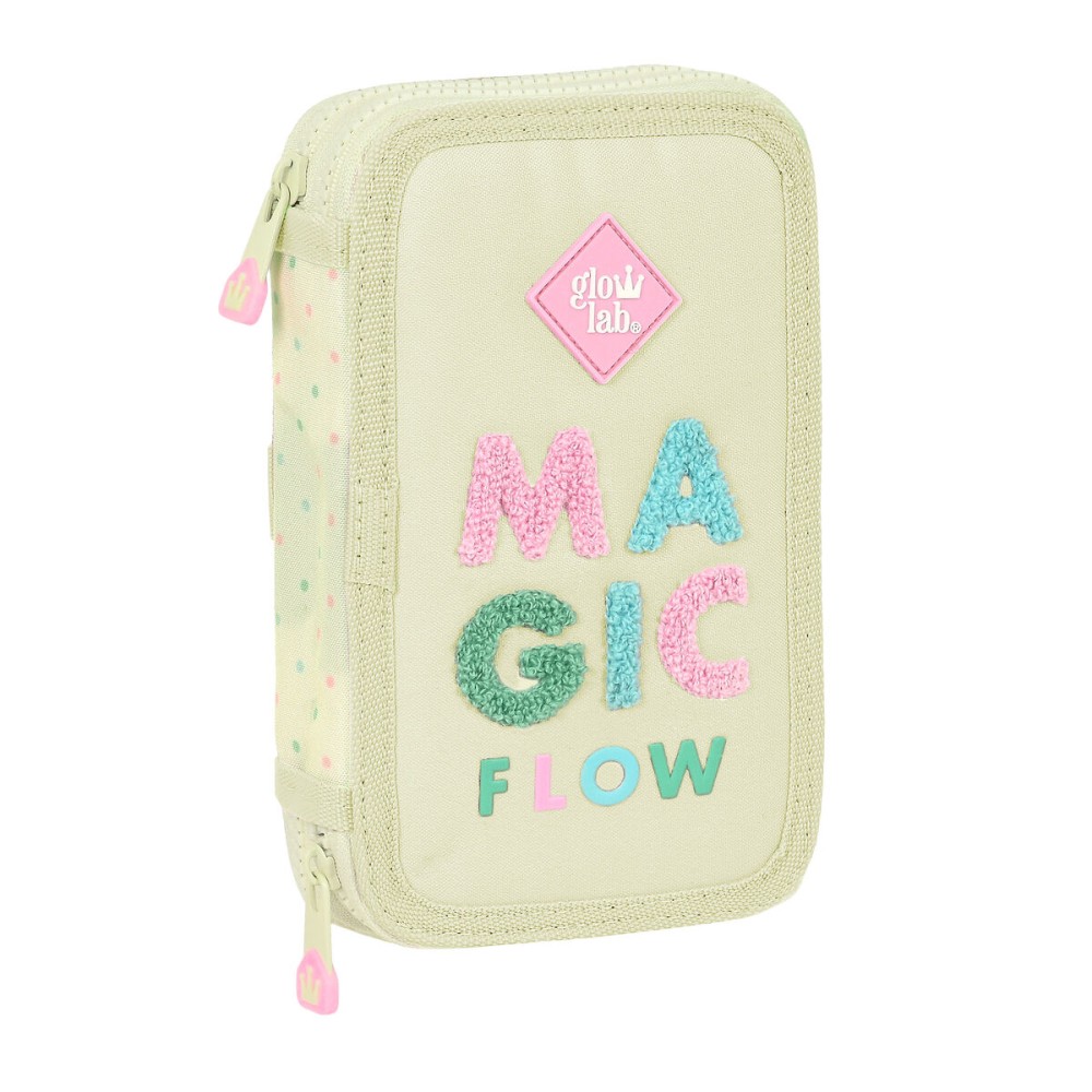 Astuccio per la Scuola con Accessori Glow Lab Magic flow Beige 12.5 x 19.5 x 4 cm (28 Pezzi)    