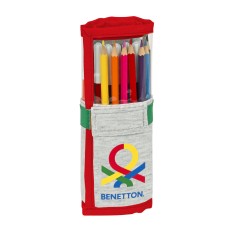 Astuccio per la Scuola con Accessori Benetton Pop Grigio (27 Pezzi) (7 x 20 x 7 cm)    