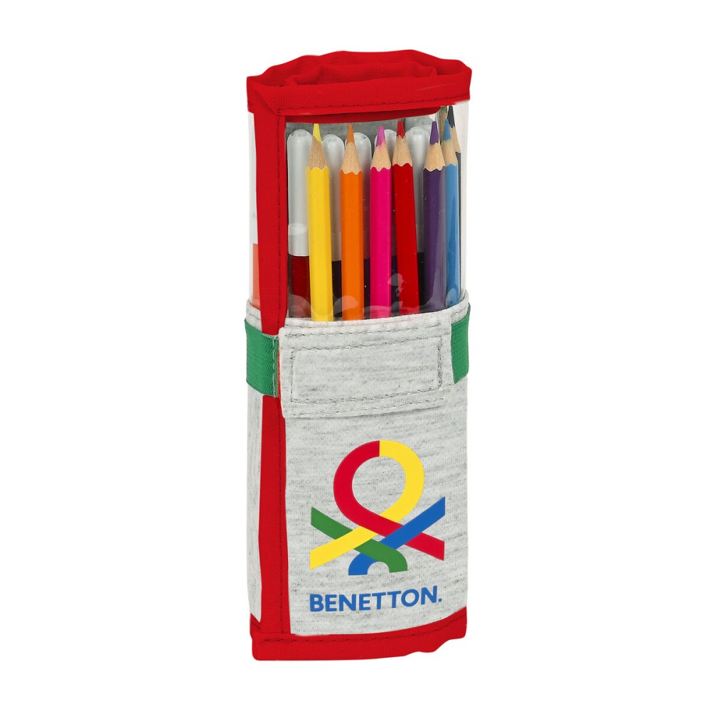 Astuccio per la Scuola con Accessori Benetton Pop Grigio (27 Pezzi) (7 x 20 x 7 cm)    