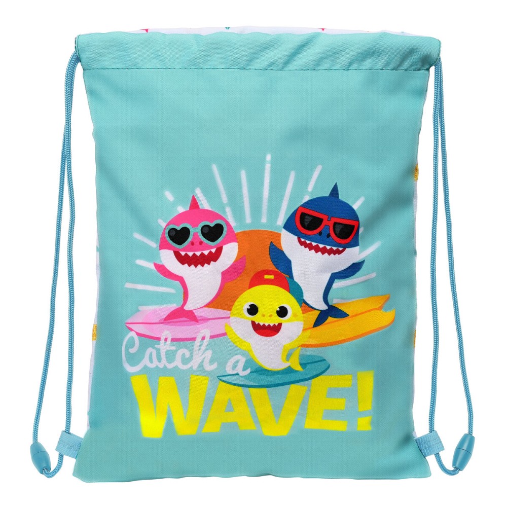 Zainetto con Cordini Baby Shark Surfing Azzurro Bianco 26 x 34 x 1 cm    